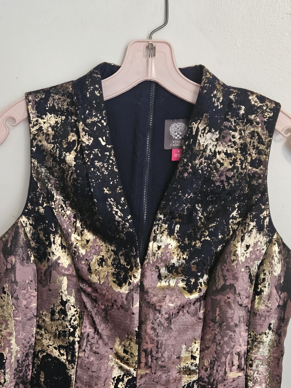 Vince Camuto Metallic Black, Pink and Gold Fit-and-Flare Dress - Picture 8 of 9
